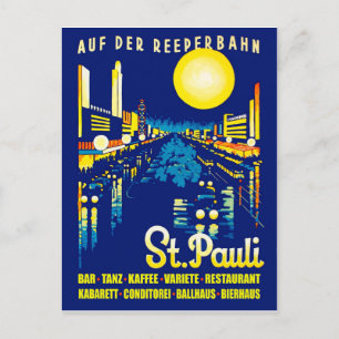 St. Pauli 's nachts, stad Hamburg, Duitsland Briefkaart