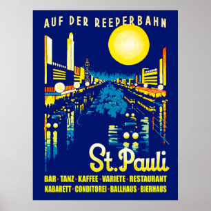 St. Pauli 's nachts, stad Hamburg, Duitsland Poster