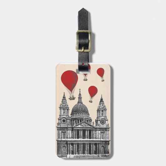 St Pauls Cathedral en Red Hot Air-ballonnen Bagagelabel (Voorkant verticaal)
