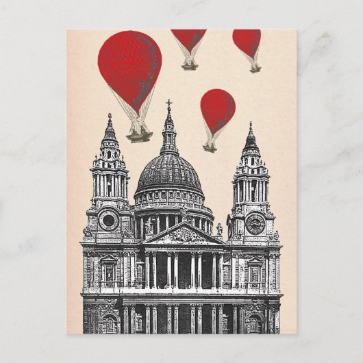 St Pauls Cathedral en Red Hot Air-ballonnen Briefkaart (Voorkant)