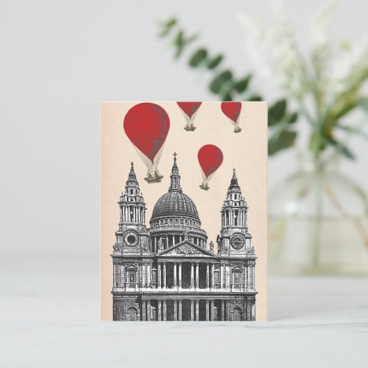St Pauls Cathedral en Red Hot Air-ballonnen Briefkaart (Staand voorkant)