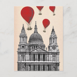 St Pauls Cathedral en Red Hot Air-ballonnen Briefkaart