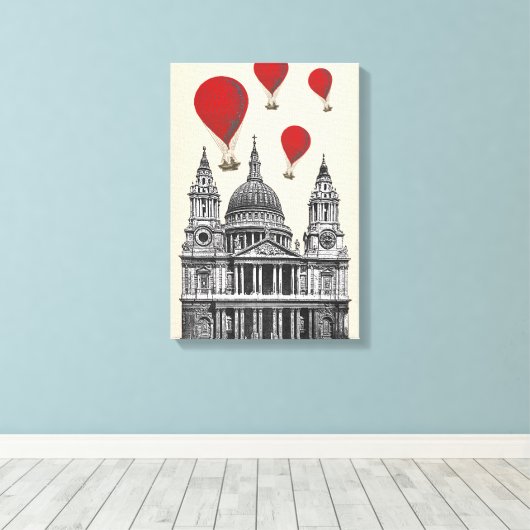 St Pauls Cathedral en Red Hot Air-ballonnen Canvas Afdruk (Insitu (Houten vloer))