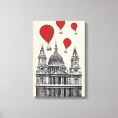 St Pauls Cathedral en Red Hot Air-ballonnen Canvas Afdruk (Voorkant)
