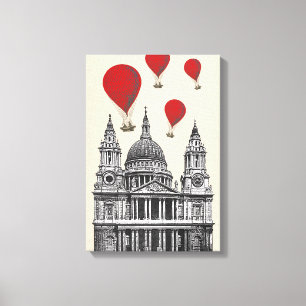 St Pauls Cathedral en Red Hot Air-ballonnen Canvas Afdruk