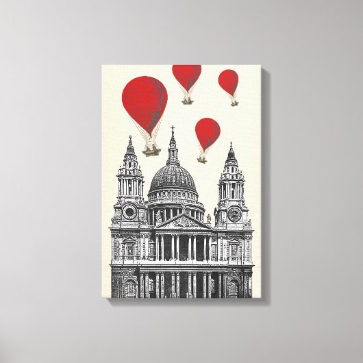 St Pauls Cathedral en Red Hot Air-ballonnen Canvas Afdruk (Voorkant)