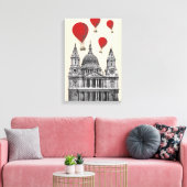 St Pauls Cathedral en Red Hot Air-ballonnen Canvas Afdruk (Insitu (Woonkamer))