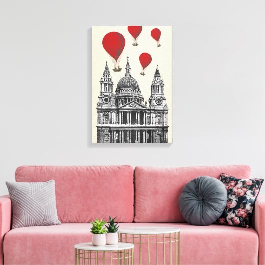 St Pauls Cathedral en Red Hot Air-ballonnen Canvas Afdruk (Insitu (Woonkamer))