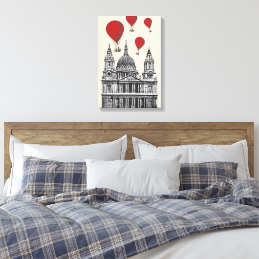 St Pauls Cathedral en Red Hot Air-ballonnen Canvas Afdruk (Insitu (Slaapkamer))