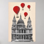 St Pauls Cathedral en Red Hot Air-ballonnen Poster (Voorkant)