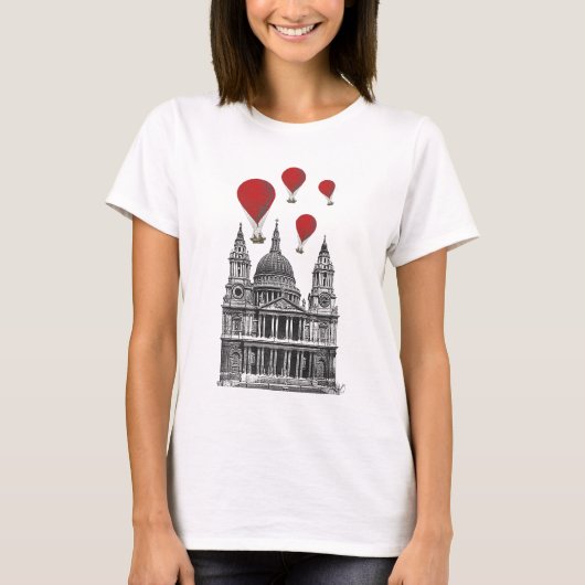 St Pauls Cathedral en Red Hot Air-ballonnen T-shirt (Voorkant)
