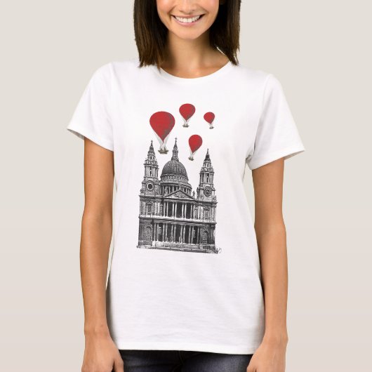 St Pauls Cathedral en Red Hot Air-ballonnen T-shirt (Voorkant)