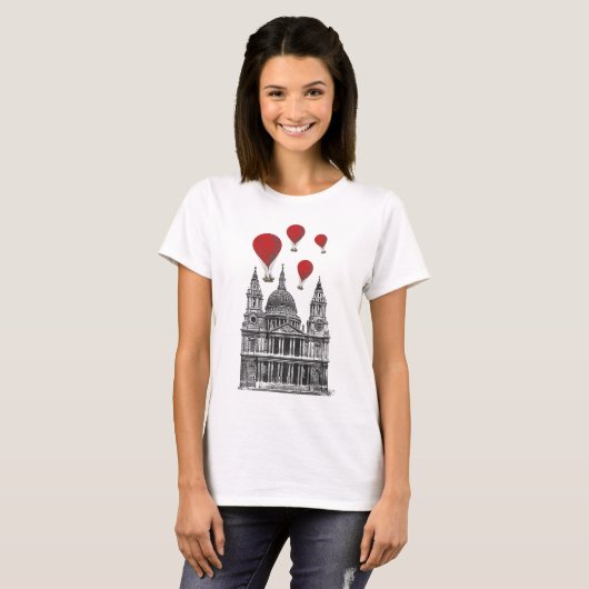 St Pauls Cathedral en Red Hot Air-ballonnen T-shirt (Voorkant volledig)