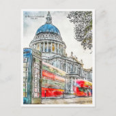 St Paul's Cathedral vintage reizen waterverf Briefkaart (Voorkant)