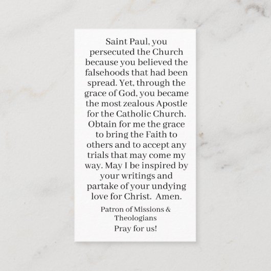 St. Paulus  gebedsgebed Kaart Contactkaartje (Achterkant)