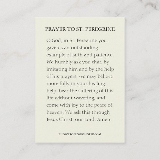 St. Peregrine Patron Saint of Cancer Heilige Kaart Visitekaartje (Achterkant)
