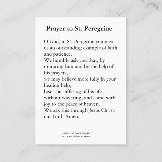 St. Peregrine Patron Saint of Cancer Heilige Kaart Visitekaartje (Achterkant)