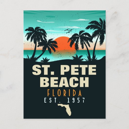 St. Pete Beach Florida Retro Sunset Palm Tree 60's Briefkaart (Voorkant)