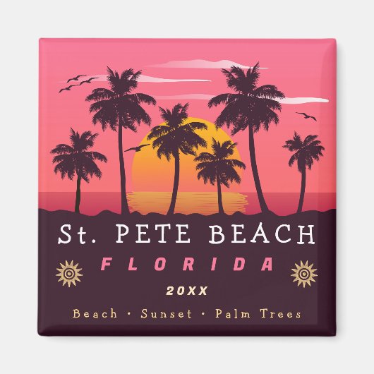 St. Pete Beach Florida Retro Sunset Palm Trees 80s Magneet (Voorkant)