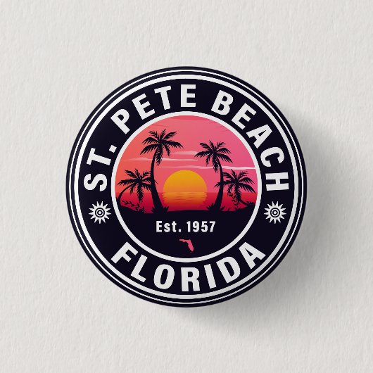 St. Pete Beach Florida Retro Sunset Souvenirs jare Ronde Button 3,2 Cm (Voorkant)