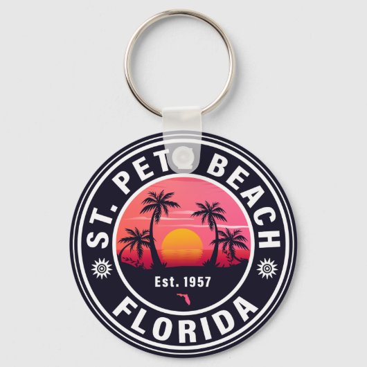 St. Pete Beach Florida Retro Sunset Souvenirs jare Sleutelhanger (Voorkant)