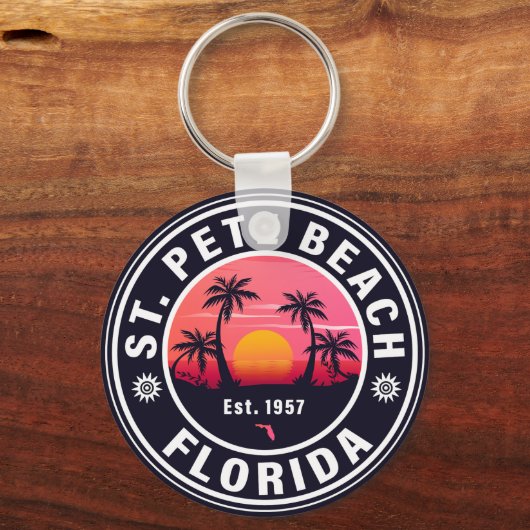 St. Pete Beach Florida Retro Sunset Souvenirs jare Sleutelhanger (Achterkant)
