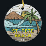 St Pete Beach Florida Vintage Keramisch Ornament<br><div class="desc">Sint Pete Beach hand getekende illustratie met bergen en golven op de achtergrond. Ideaal voor iedereen die graag St Pete Beach bezoekt.</div>
