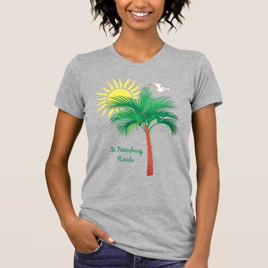 St. Petersburg Florida Palm Tree en Seagull T-Shi T-shirt (Voorkant)