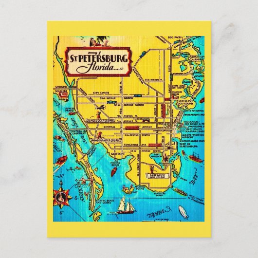 St. Petersburg  Map Vintage Postcard Briefkaart (Voorkant)