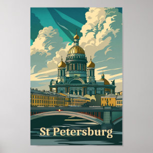 St Petersburg Rusland Vintage Travel Illustratie Poster