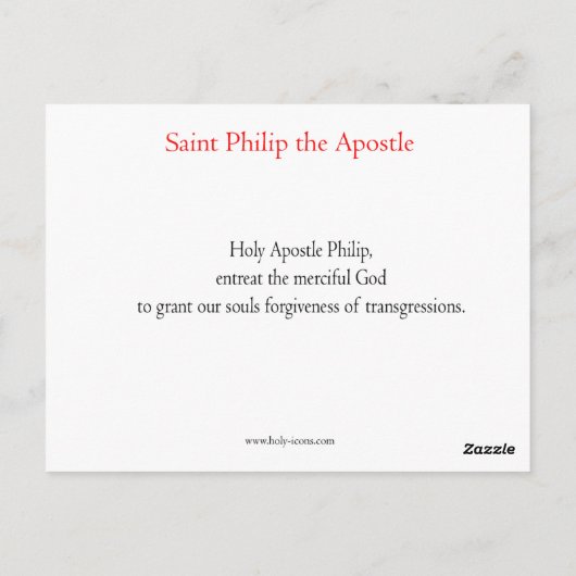 St. Philip de Apostle Prayer Card Briefkaart (Achterkant)