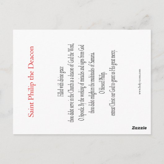 St. Philip de Deacon Prayer Card Briefkaart (Achterkant)