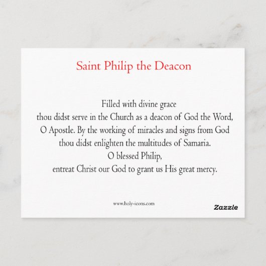 St. Philip de Deacon Prayer Card Briefkaart (Achterkant)