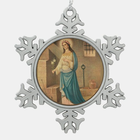 St. Philomena Lily Anchor Rozen Tin Sneeuwvlok Ornament (Voorkant)