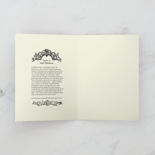 St. Philomena Maagd Martyr Religious Prayer Kaart (Binnen)