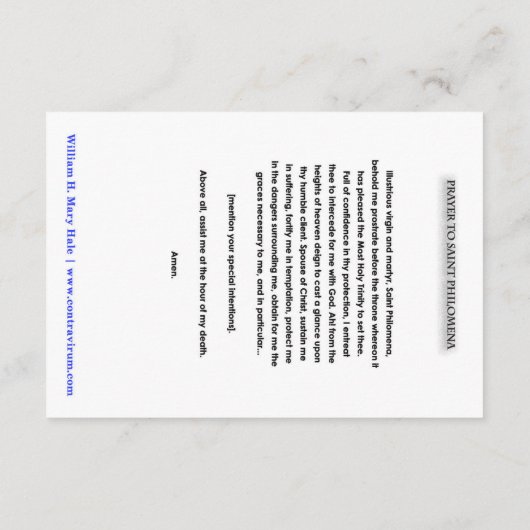 St. Philomena Prayer Kaart (Achterkant)