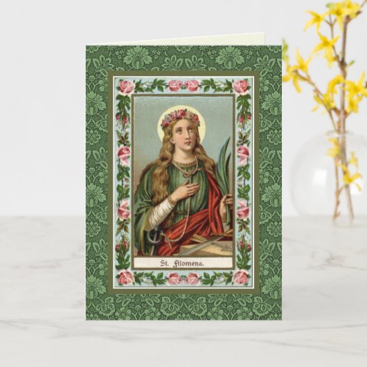 St. Philomena Roze Rozen Palmkoord Kaart (Gele Bloem)