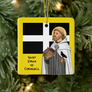 St. Piran van Cornwall (SAE 01) en zijn vlag enz. Keramisch Ornament