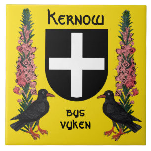 St. Piran's Schild met Cornische heide en alpenkra Tegeltje