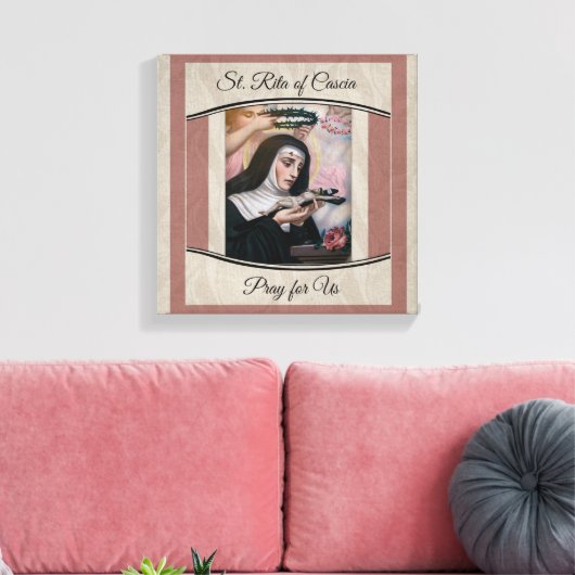 St. Rita van Cascia Doornen Rozen Kruisbeeld Canvas Afdruk (Insitu (Woonkamer))