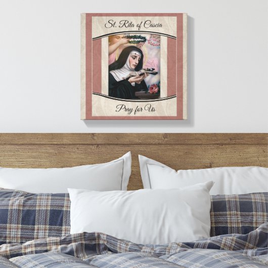 St. Rita van Cascia Doornen Rozen Kruisbeeld Canvas Afdruk (Insitu (Slaapkamer))
