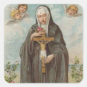 St. Rita van Cascia w / crucifix engelen rozen Vierkante Sticker