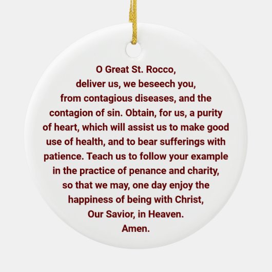 St. Rocco of St. Roch Round Prayer Ornament (Achterkant)