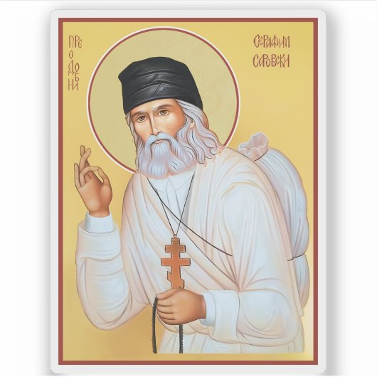 St. Seraphim van Sarov Icon Vinyl Sticker (Voorkant)