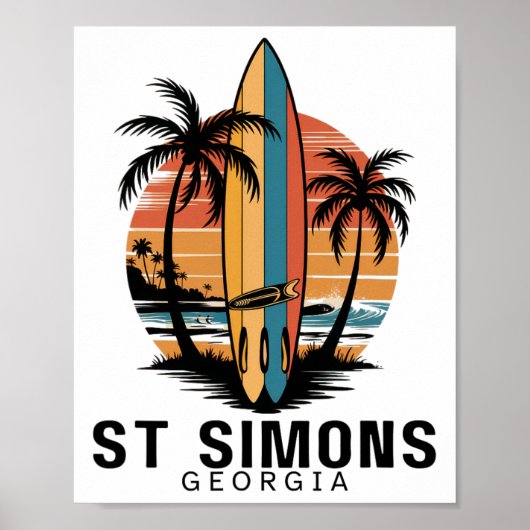 St Simons Beach Georgia Surfen Surfer _1 Poster (Voorkant)