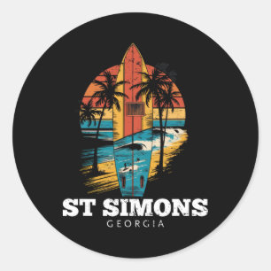 St Simons Beach Georgia Surfplank Surfen Retro Ronde Sticker