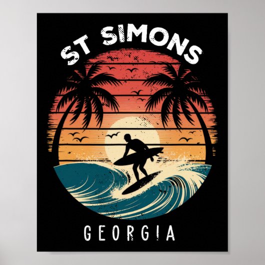 St Simons Beach Georgia Surfplankgolven Strand Poster (Voorkant)