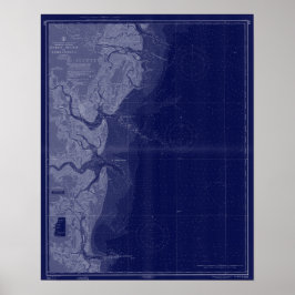 St Simons Georgia Map Nautical Chart Blue Art Poster
