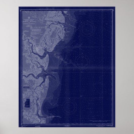 St Simons Georgia Map Nautical Chart Blue Art Poster (Voorkant)