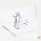 St. Simons Island en Zee Island Kaart Huwelijksgun Ronde Sticker (Envelop)